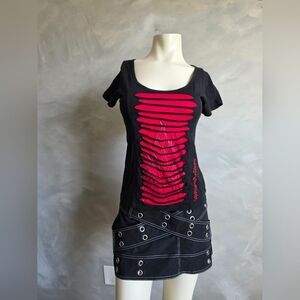Harley-Davidson Womens Shredded Slit Design Red flames Baby Tee Sz M Woodstock